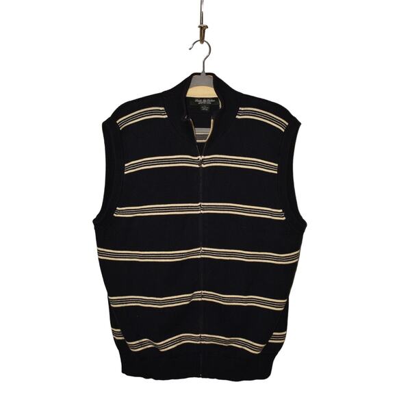 BROOKS BROTHERS $138 Country‎ Club Striped Zip Front Sweater Vest Men's Large - Picture 1 of 3